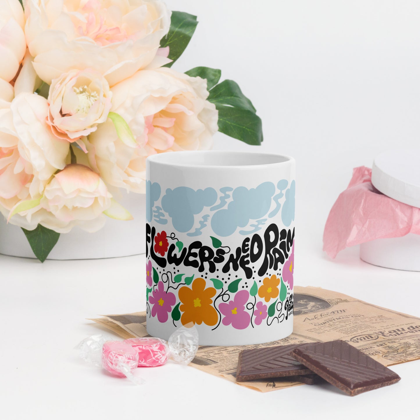 FLOWERS -- NEED -- RAIN mug