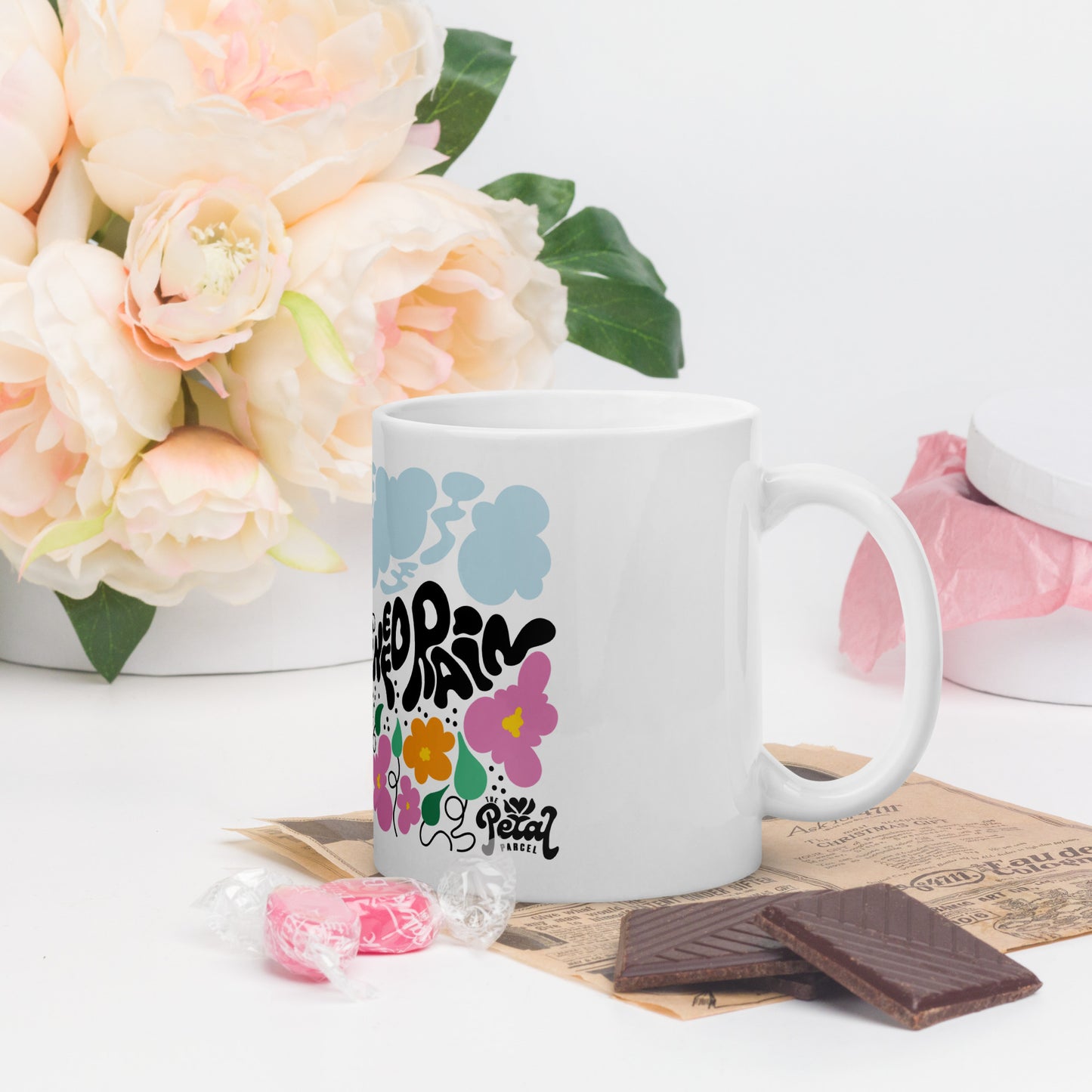 FLOWERS -- NEED -- RAIN mug